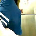 Fourth pic of Naughty blonde teen exposing her shaved pussy and masturbating live in the kitchen at AmateurPorn.me