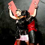 First pic of Bound blonde Alexa Bold gets her juicy tits inspected by dominating brunette Tina Gabriel