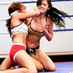 Second pic of Busty Aletta Ocean and her sexy lesbian opponent Kissy wrestle with passion
