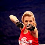 First pic of Two uniformed blondes Laura Crystal and Michelle Moist fight in the ring aggressively