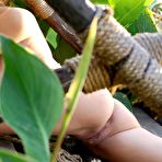 Third pic of Nude brunette babe Sofi A with perfect full tits and soaking pussy plays in the wild