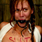First pic of Soaking wet slave girl Audrey Leigh getting her helpless shaved pussy dildoed