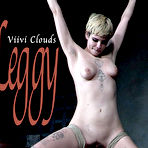 First pic of SexPreviews - Viivi Clouds naked blonde is bound in rope gagged with feet from the floor in dungeon