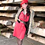 Second pic of Callgirl Bitch Glamorous Red Couture Women`s Outfit In The Open Outdoor Public Country Sexy Fully Clothed Elegant Vintage Lingerie Garter Belts Fox Fur Coat Movie 13:53