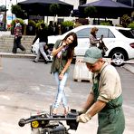 First pic of Seducing bimbo Leila A is playing her stockings legs and teasing with adorable trimmed cunt