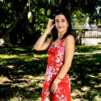 First pic of Natalie Brooks - Smiling beauty takes off her pretty red dress for you - Spicy Nubiles