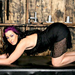 First pic of Ropes, vibrator and ball gag are all for purple-haired bondage girl January Seraph