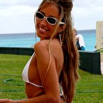 Second pic of Sunglassed Lori Anderson in wet white bikini gives a close-up of her hairy arms