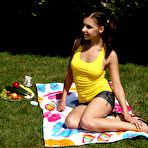 First pic of Cute brunette Henessy Nubiles strips outdoors and lets you watch her plow herself with toy