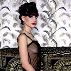 First pic of Piercing lady satin slip black body posing her horny nice pussy in pantyhose and fantastic high heels