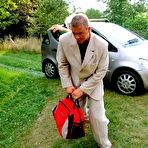 First pic of Long legged Kitty Saliery in red stockings plays with nude wild buddy of Gina Killmer in nature