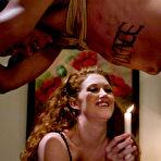 First pic of Long haired naked redhead domina Sabrina Fox playing with obedient Lobo
