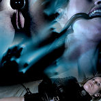 First pic of SexPreviews - Sasha Heart bound in leather straight jacket with clamps her pussy toyed to orgasms