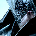 Second pic of SexPreviews - Sasha Heart bound in leather straight jacket with clamps her pussy toyed to orgasms