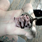 Third pic of SexPreviews - Abigail Annalee tattoo brunette is spread bound in rope with red ballgag toyed to cum