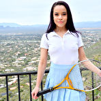 Second pic of Lana Mars toying pussy with tennis racket outdoors in nature | Erotic Beauties