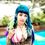 First pic of Curvy tattooed babe getting naked poolside for Suicide Girls | Erotic Beauties
