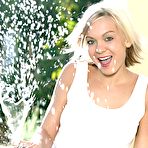 Fourth pic of Blonde Princess Littlemutt in wet see-through white dress exposes her tight pink love hole