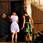 First pic of Girl in dress pulls down her panties and bends over for Kitty Saliery to be spanked and dildoed