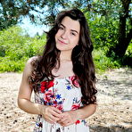 First pic of Petite babe Hayli Sanders spreading shaved pussy outdoors in nature | Erotic Beauties