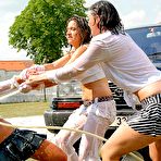 Third pic of Clothed car wash girls Gina Killmer and Kate Black get wet from top to bottom