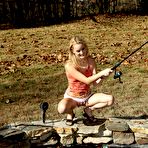 Second pic of Blonde hottie Sara James thinks that she might catch more fish if she pops her pussy out