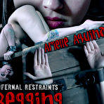 First pic of SexPreviews - Arielle Aquinas sexy blonde is metal bound on wooden device in kinky dungeon