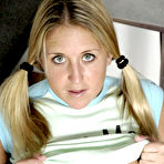 Second pic of Tight ass blonde Jules Van Saint in white sneakers removes her tight fit black panties