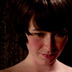 First pic of Naked short haired Claudia LeNoir rides fucking machine like a cowgirl in the dungeon