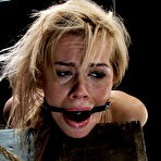 Fourth pic of Chick Tara Lynn is lying bound on her belly and getting the pussy probed by huge stick