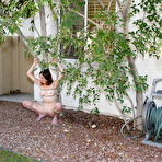 First pic of Helpless slave girl Nadin with tight smooth pussy is tied in the backyard