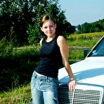 Fourth pic of Naughty teenage babe Beth Nubiles strips by the car in the middle of the picturesque road