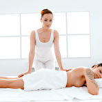 First pic of Quinn Diamond and Alya Stark licking pussies on the massage table
