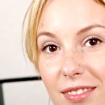 Fourth pic of Yellow top and violet pants of cute Christine Nubiles slid aside uncovering tits and pussy.