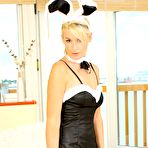 Second pic of White haired bunny girl Karla displays her heavy boobies with big enthusiasm