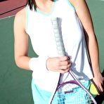 First pic of Sweet big boobed tennis player Denice Klarskov gets her pussy poked in the locker room