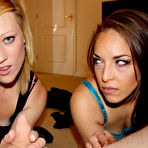 Second pic of Girls with small perky tits, Axa Jay and  Jessica Pressley, give POV harsh handjob together