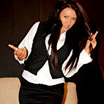 First pic of Long haired brunette Amy Anderson strips in front of you after cock slapping