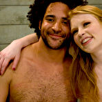 Fourth pic of Madison Young in red and black latex outfit tortures and bangs her nude slave Le Rock