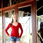 First pic of Blooming blonde teeny Riley Ray with smooth pale skin getting undressed