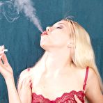 Third pic of Petite Blonde In Lingerie Smoking