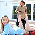 Second pic of Blake Blossom stimulates his dick with her sultry feet and tight pussy