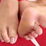 Third pic of Long legged babe Bridget Blonde uses her sexy feet to slam a toy in her tight pussy