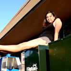 Fourth pic of Chick in shorts Bambi Blu demonstrates her wonderful bare feet in the streets