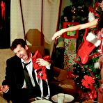 Third pic of Busty latina Ariella Ferrera in red Christmas lingerie gets double fucked