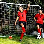 First pic of Crazy group fuck session with Mindy Main and her fellow soccer players sharing a fat cock