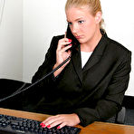 First pic of Muscle office blonde Heidi Mayne takes off her smart suit and undies to be fucked on a desk