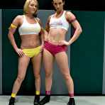 First pic of Shaved wrestlers Wenonas World and Krissy Lynn have strapon sex after wrestling