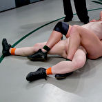 Second pic of Madison Young gets her pussy fucked hard by green strap-on dildo of stronger wrestler Ami Emerson