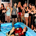 Second pic of Party wrestler Lora Licious gets covered in a sort of goo and removes her wet clothes